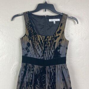 Carmen Marc Valvo Size 2 Black Blue Gold Velvet Sleeveless Dress holiday party
